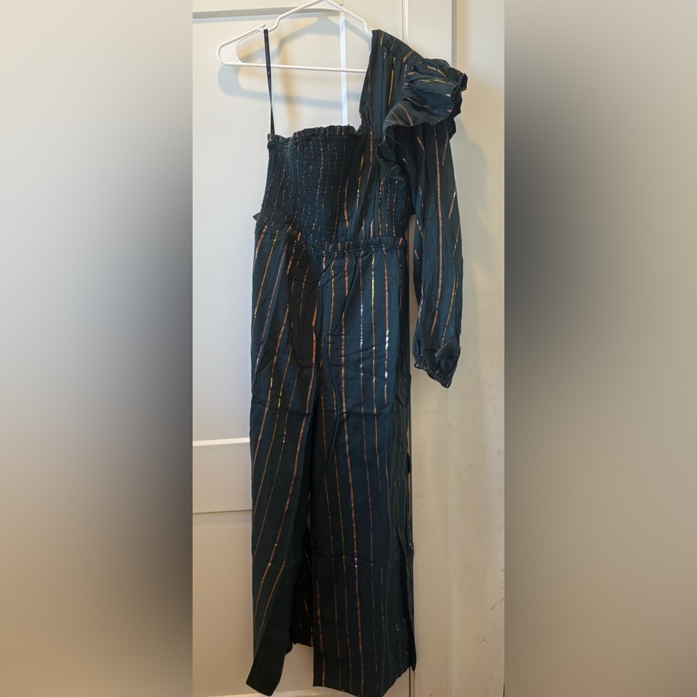FARM Rio Black One-Shoulder Jumpsuit with Metallic Stripes - Picture 3 of 4
